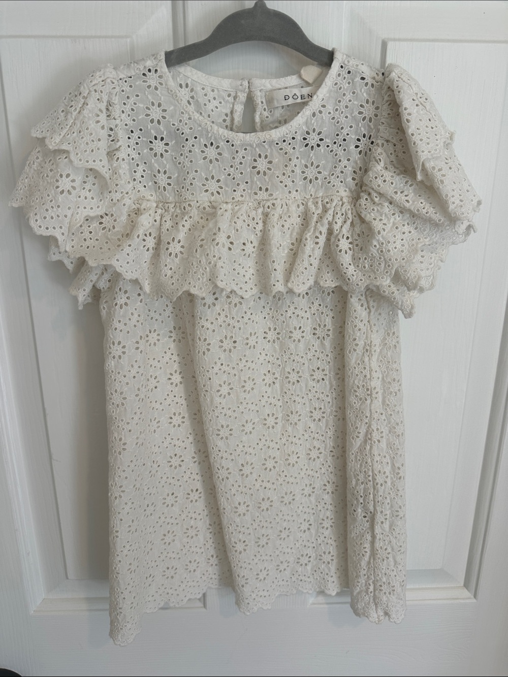 Doen White Eyelet Ruffle Girls' Dress